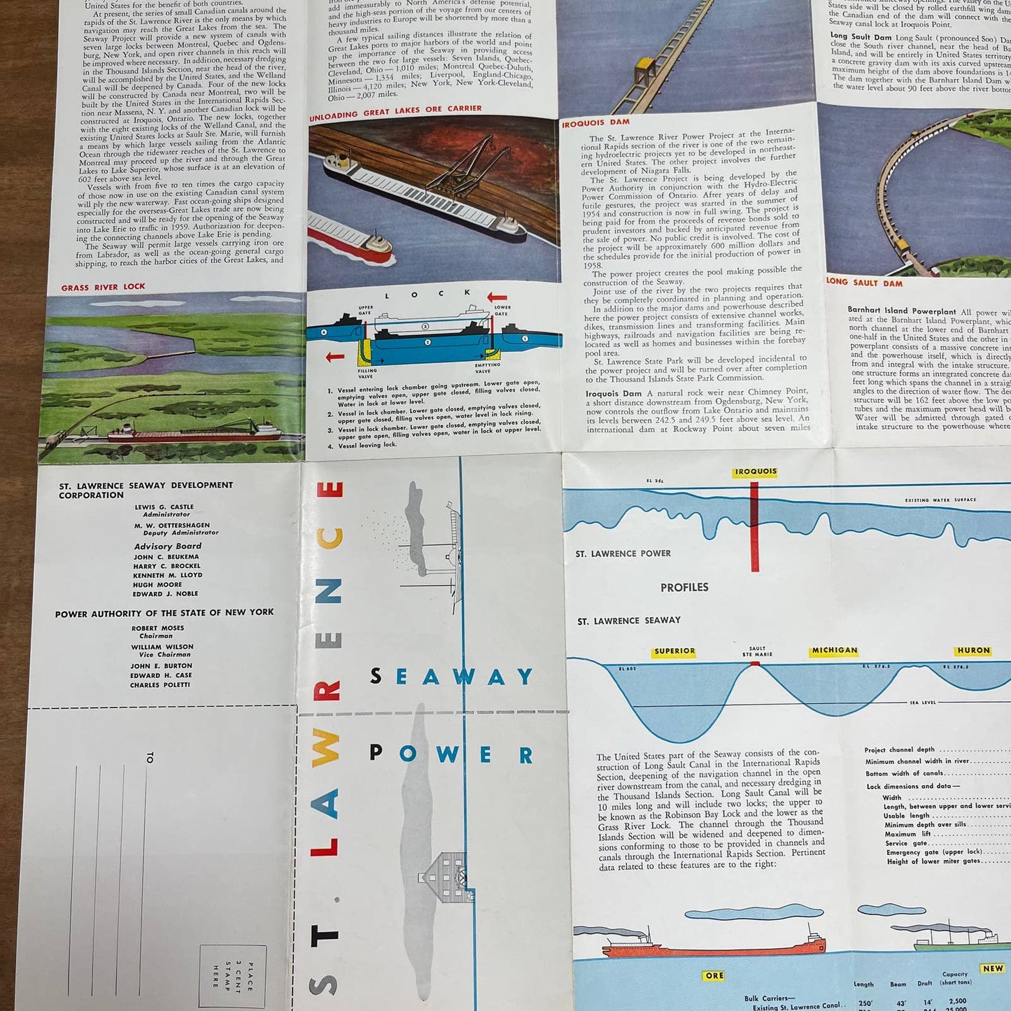 1950s St. Lawrence Seaway Power Fold Out 16x20 Map Robert Moses NY A4