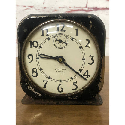 Vintage Black Westclox USA Fortune Square Alarm Clock La Salle IL Untested