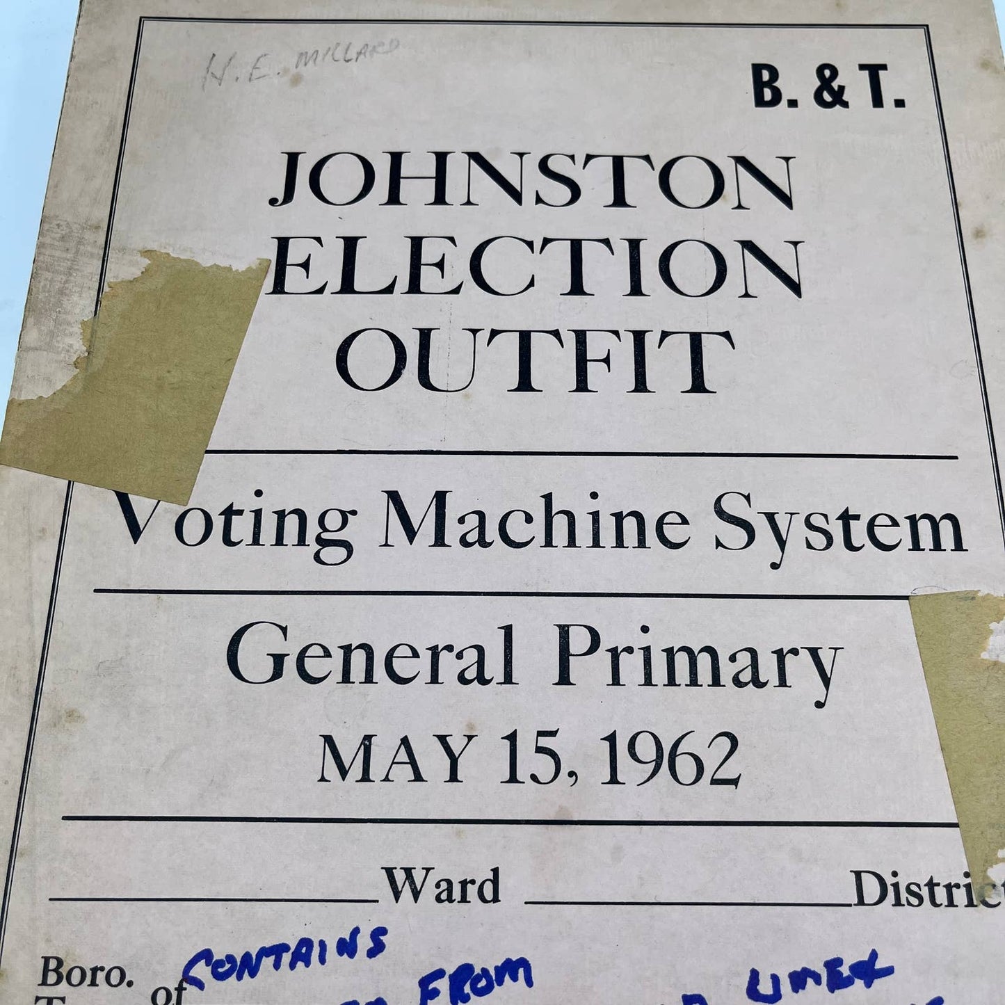 1962 Johnson Election Outfit Voting Machine System General Primary Box TI6