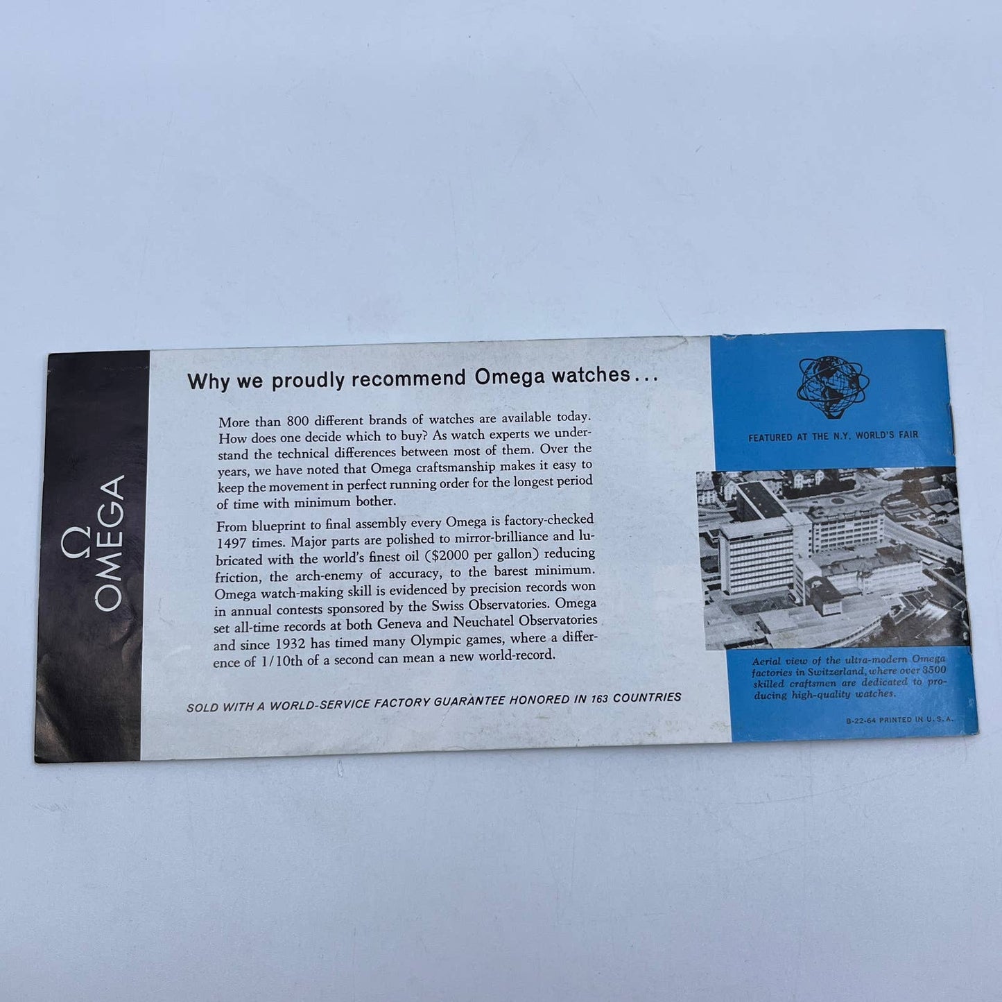 1964 Omega Watch Booklet Brochure New York Worlds Fair AC1