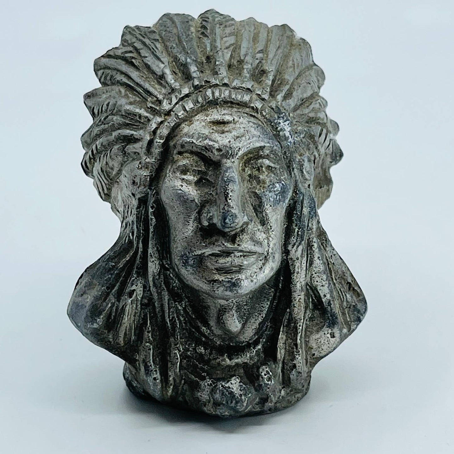 VTG Solid Metal Native American Indian Chief 3” Statue Bust Heavy Folk Art TB5
