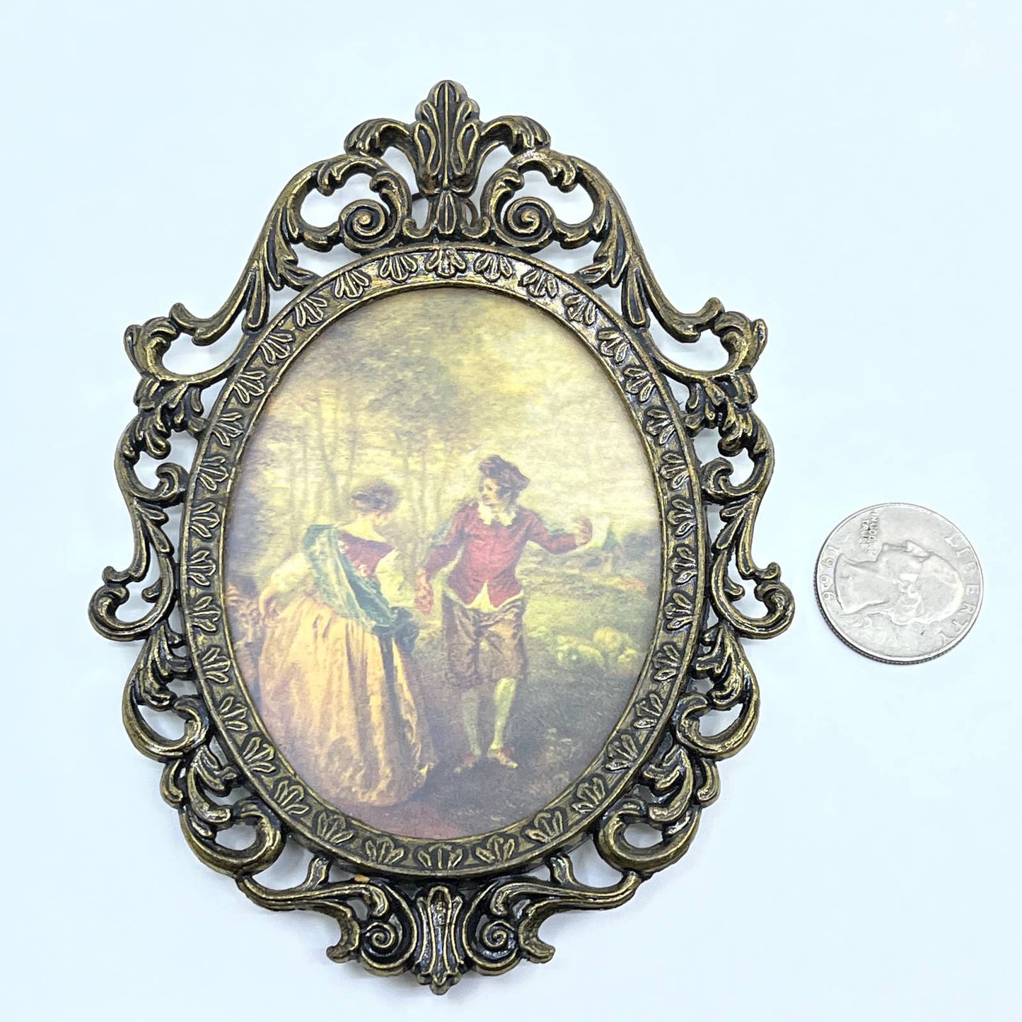 Vtg Baroque Victorian Brass Man & Woman Picture Frame Ornate Italy 5” TF5