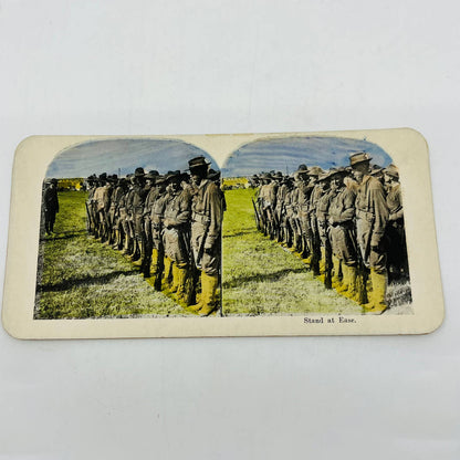 1898 Stereoview Card Tinted Spanish-American War US Army Troops Stand at Ease