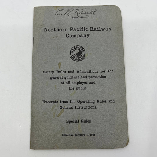 1946 Northern Pacific Railway Company Safety Rules and Admonitions Booklet TG6