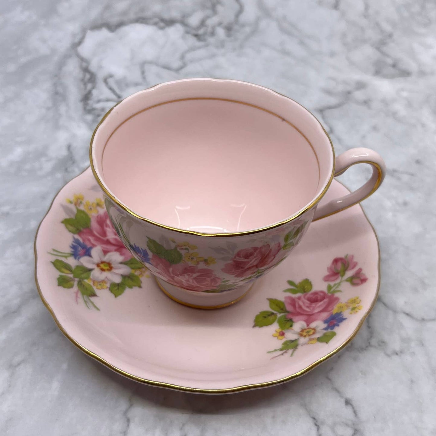 Colclough Pink Floral Tea Cup and Saucer, 8014, Made in England TD1