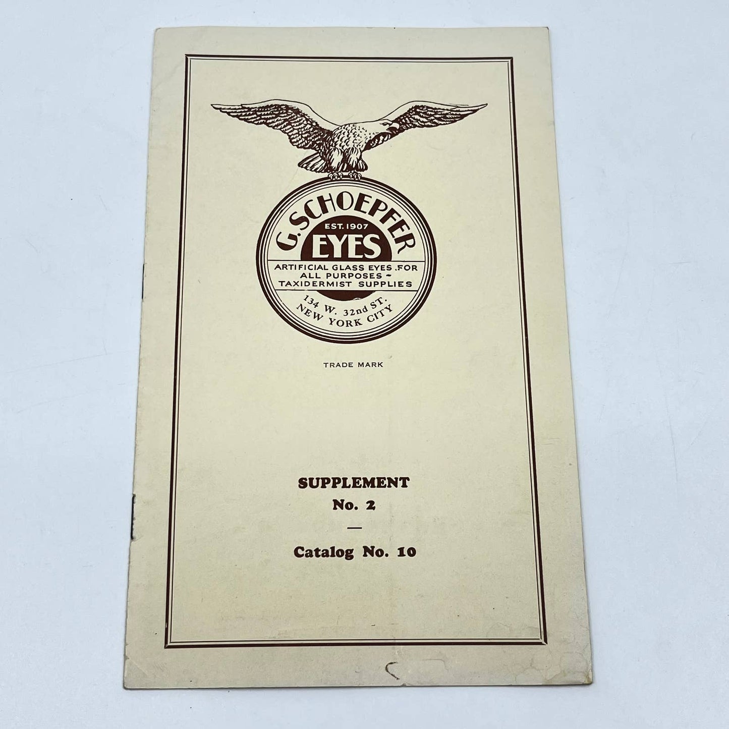 c1910 G. Schoepfer Glass Eyes Catalog Taxidermist & Furrier Supplies NY TF7