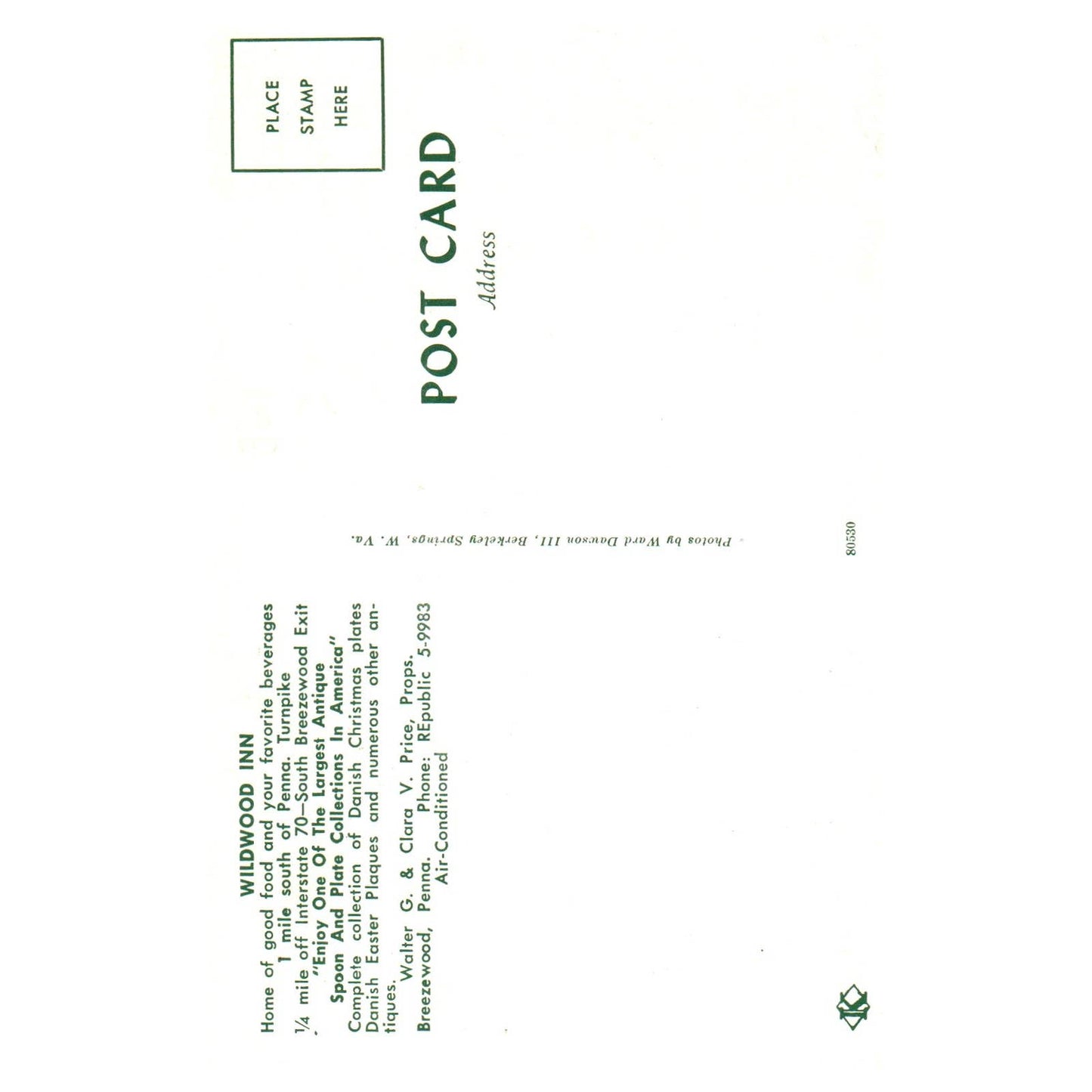 Wildwood Inn Breezewood Pennsylvania Walter & Clara Price - Postcard TJ8-2