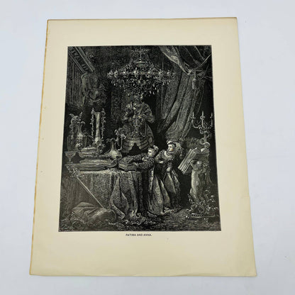 1880s Victorian Art Print Engraving Perrault Bluebeard FATIMA & ANNA Gustav Doré