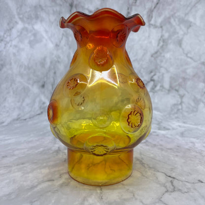 L.E. Smith Amberina Moon & Stars Glass Ruffled Edge Oil Hurricane Lamp Shade TA9