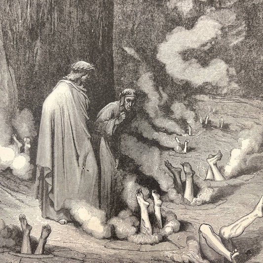 Original 1880s Gustave Dore Engraving Divine Comedy The Simonists FL4