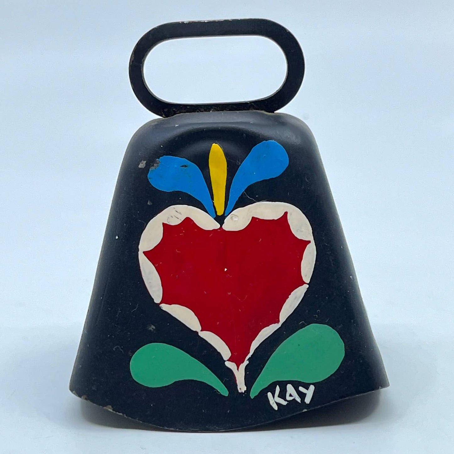 Vintage Pennsylvania Dutch Folk Art Hand Painted Cowbell Floral KAY TG2-4