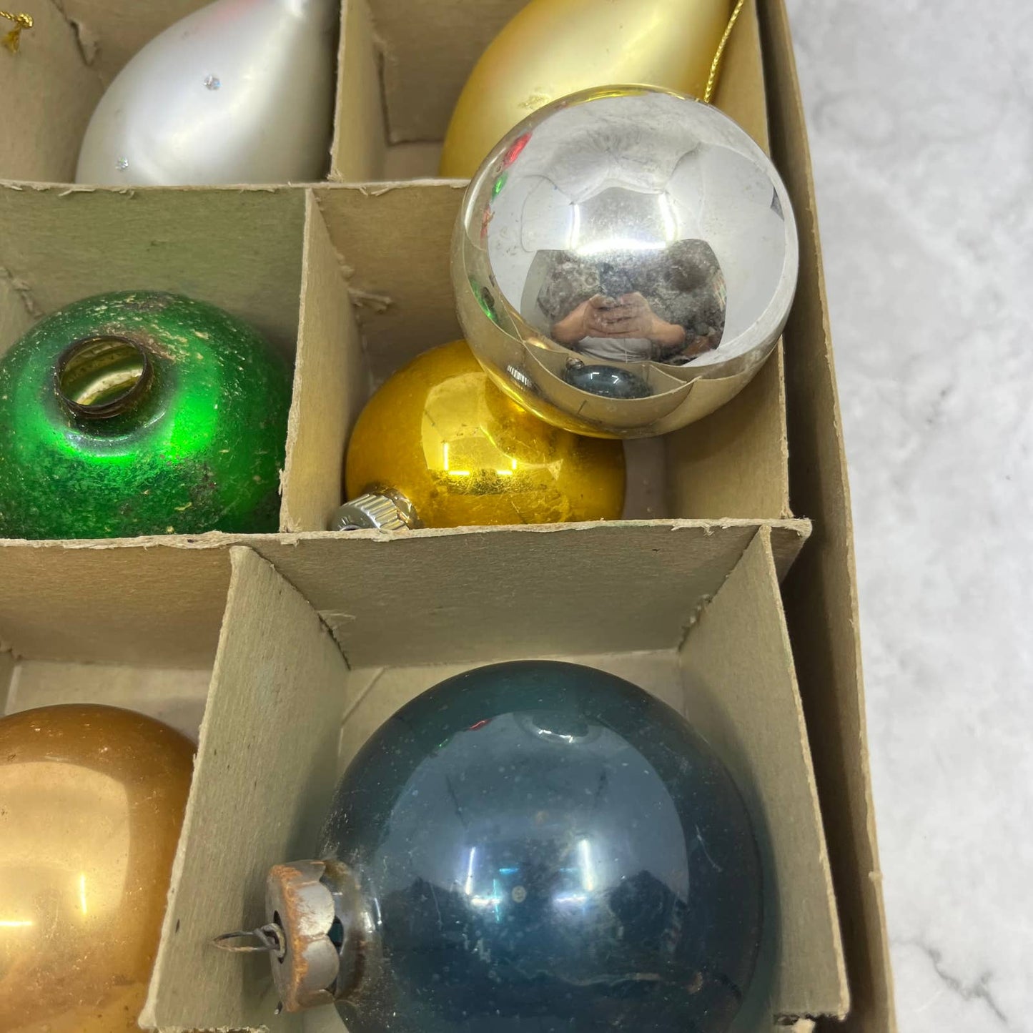 Shiny Brite and Other 18 Vintage Mercury Glass Ornaments With Original Box
