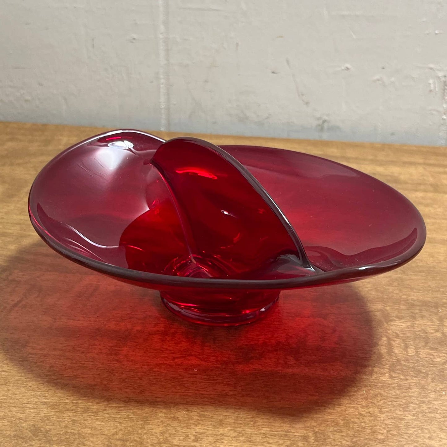 Vintage MCM VIKING GLASS Ruby Red Amberina 7" Divided Bowl Dish TA9