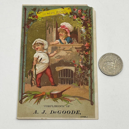 1880s Victorian Trade Card French Children A.J. DeGoode Cigars Brooklyn NY AB6