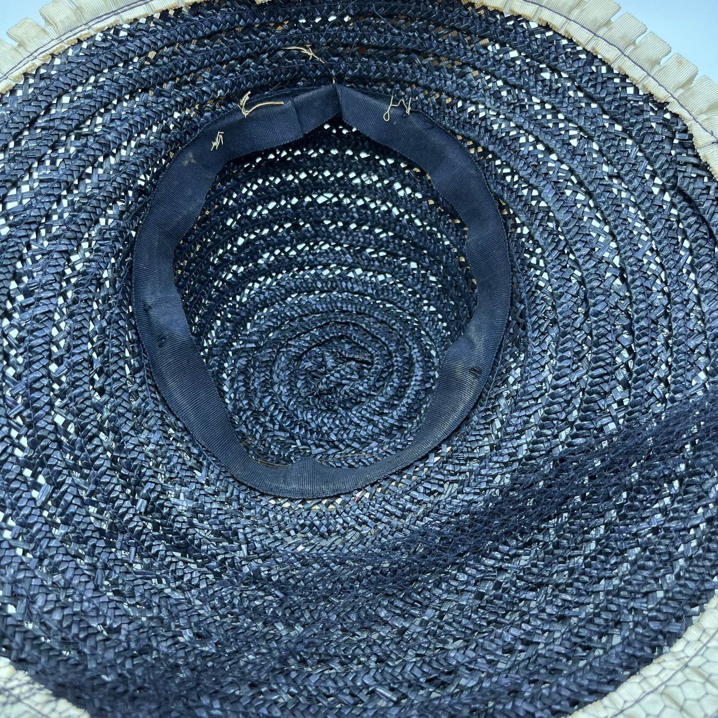 Vintage Gray Straw Sun Hat with Cream Bow and Back Netting HB1