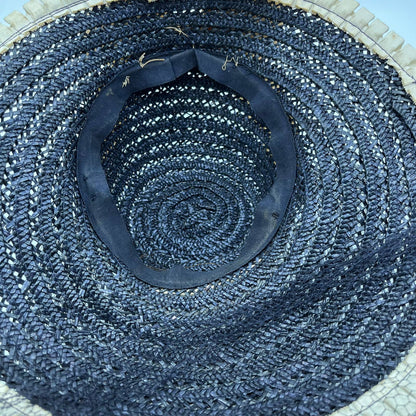 Vintage Gray Straw Sun Hat with Cream Bow and Back Netting HB1