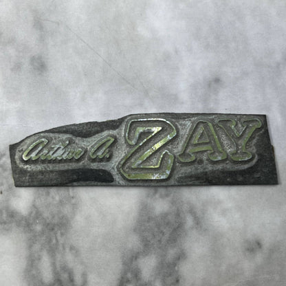 Vintage Printing Letterpress Printers Block Plate Arthur A. Zay TJ58