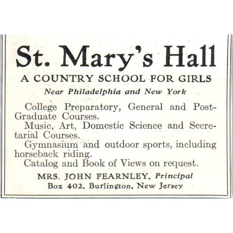c1920 Harper's Ad - St. Mary's Hall Country School for Girls John Fearnley EA3-2