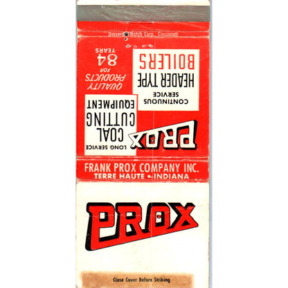 Frank Prox Company Boilers Terre Haute IN Advertising Matchbook Cover SA1-M6