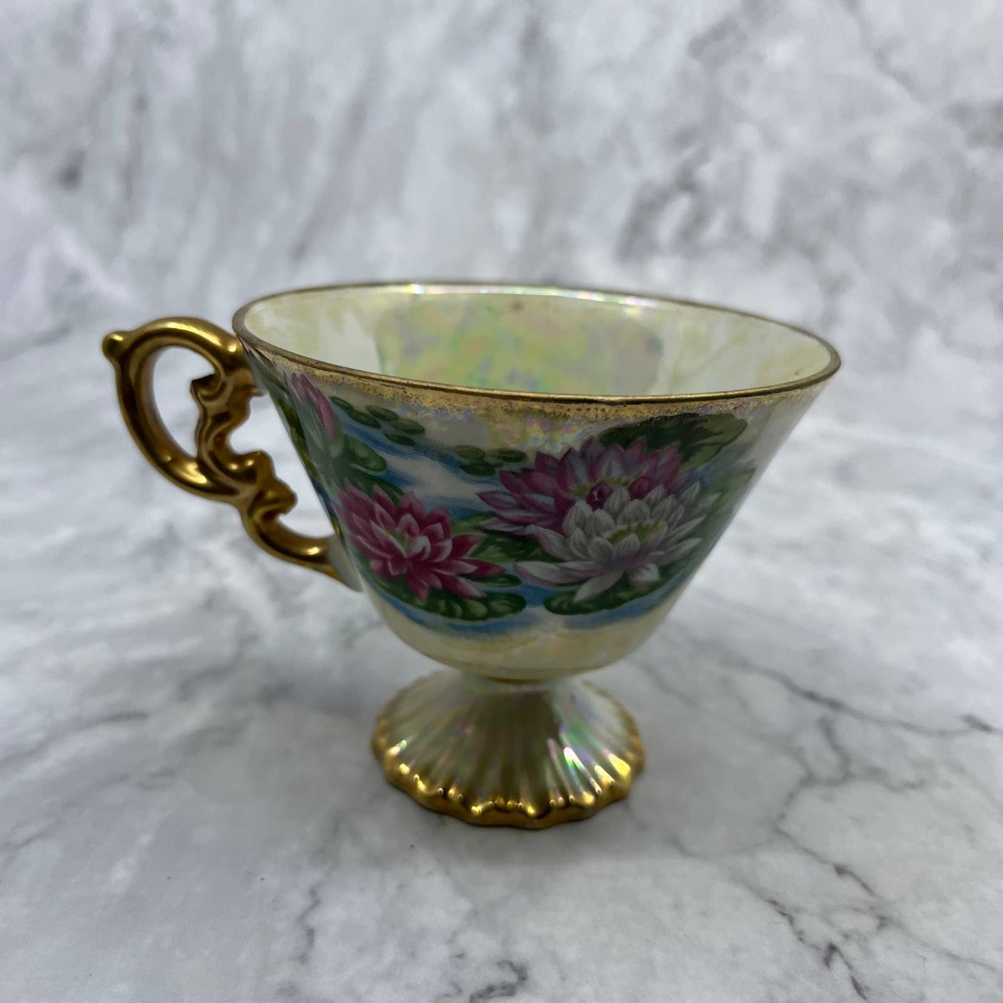 Vintage Ucagco Ceramics July Waterlily Lusterware Footed Tea Cup TA1