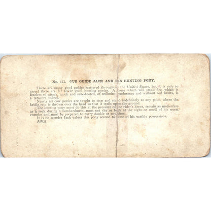 Our Guide Jack and His Hunting Pony - Antique Stereoview Card TJ1-C1