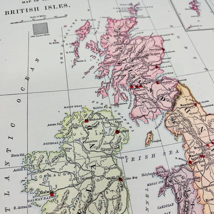 1896 Harper’s School Geography Map of BRITISH ISLES Color Engraved 9x12” FL1