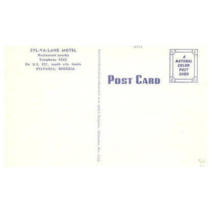 SYL-VA-LANE Motel Sylvania Georgia - Postcard TJ8-1