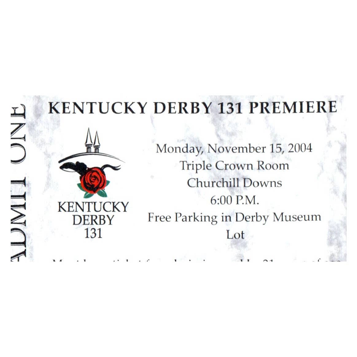 2004 Kentucky Derby 131 Premier Ticket Churchill Downs Triple Crown Room SE4