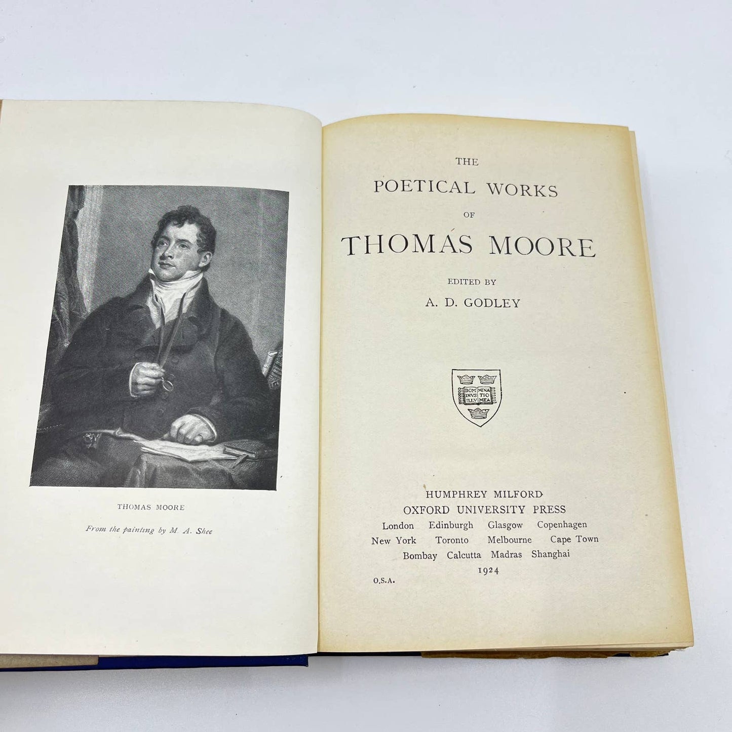 1924 The Poetical Works of Thomas Moore A.D. Godley Hardcover Dust Jacket TF1