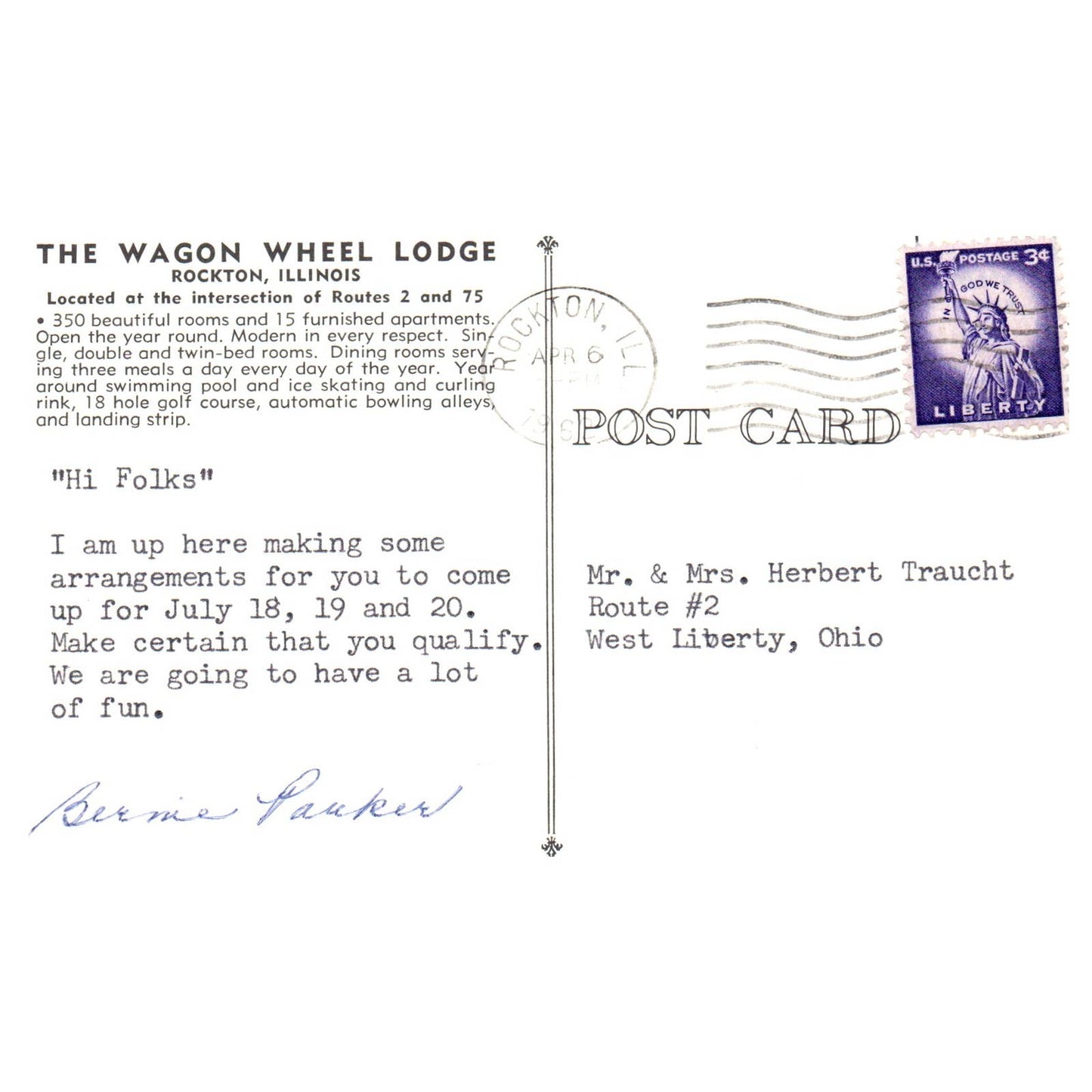 The Wagon Wheel Lodge Rockton Illinois 1962 - Postcard TJ8-2