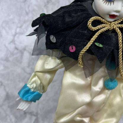 Music Automata Doll Sankyo Madam Verte Gorham Harlequin Pierrot 17”
