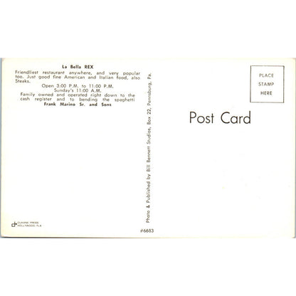 Vintage Postcard La Bella Rex Italian Restaurant Pennsburg PA TD8-P2