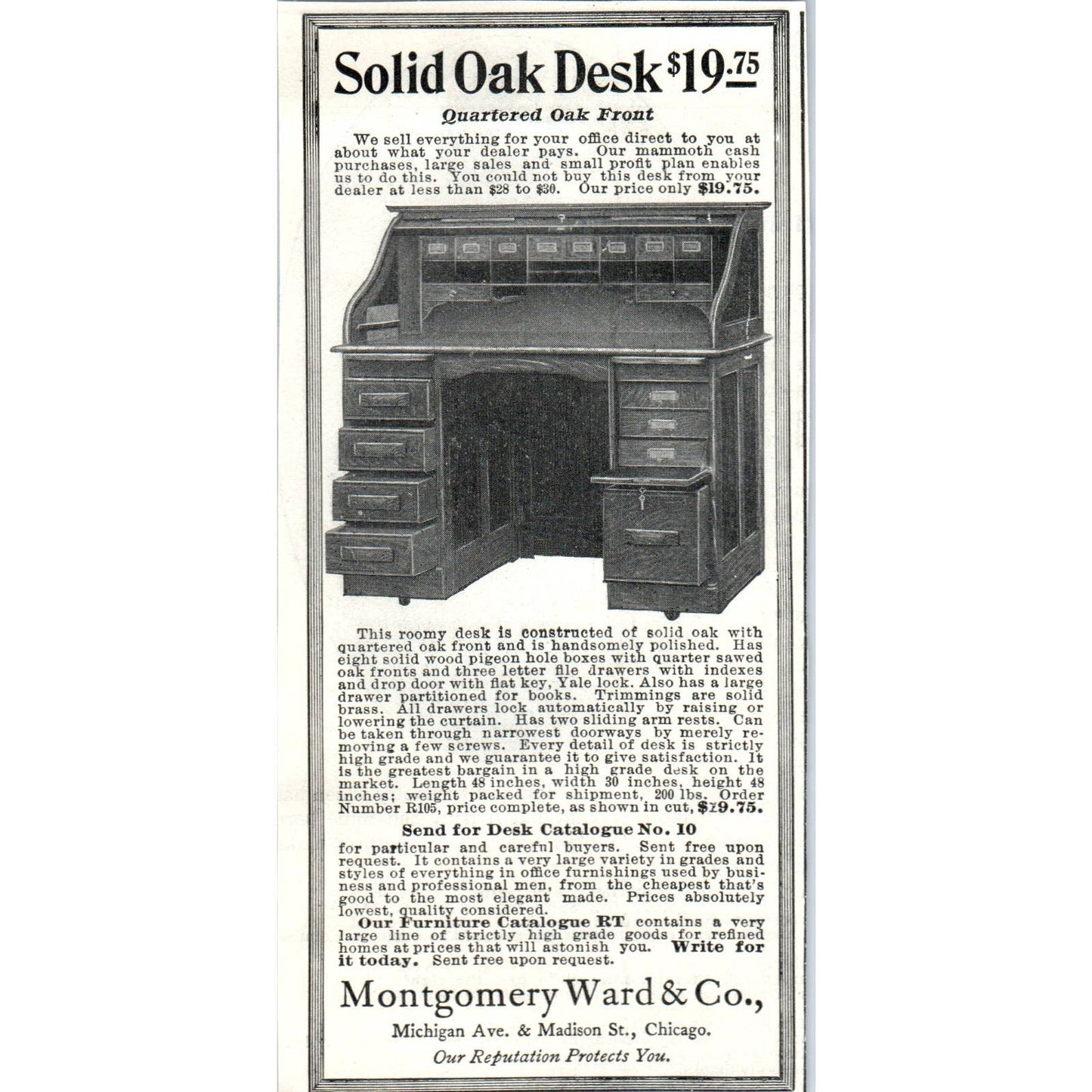 Montgomery Ward & Co. Solid Oak Desk - 1903 Original Ad TJ7-L