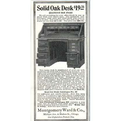 Montgomery Ward & Co. Solid Oak Desk - 1903 Original Ad TJ7-L