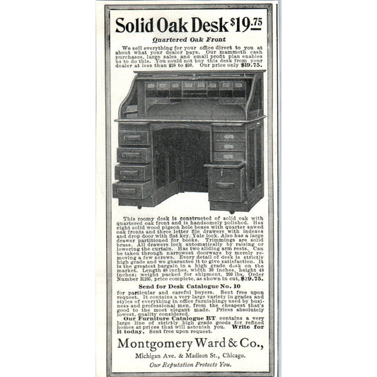 Montgomery Ward & Co. Solid Oak Desk - 1903 Original Ad TJ7-L