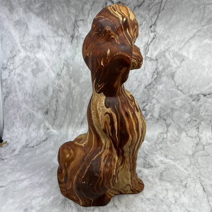 Vintage Pottery Poodle Dog Sculpture 14” Brown Swirl Orange Eyes TJ2-2