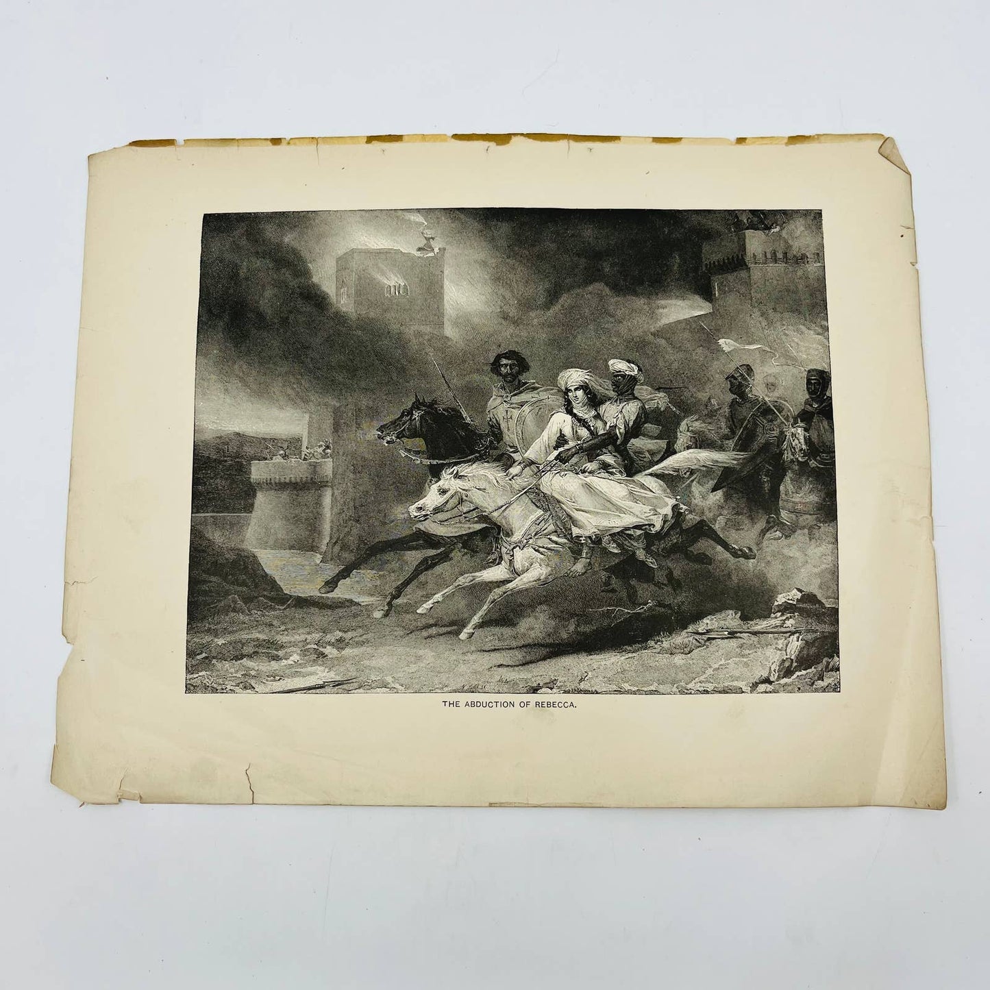 1880s Victorian Art Print Engraving Scott Ivanhoe THE ABDUCTION OF REBECCA