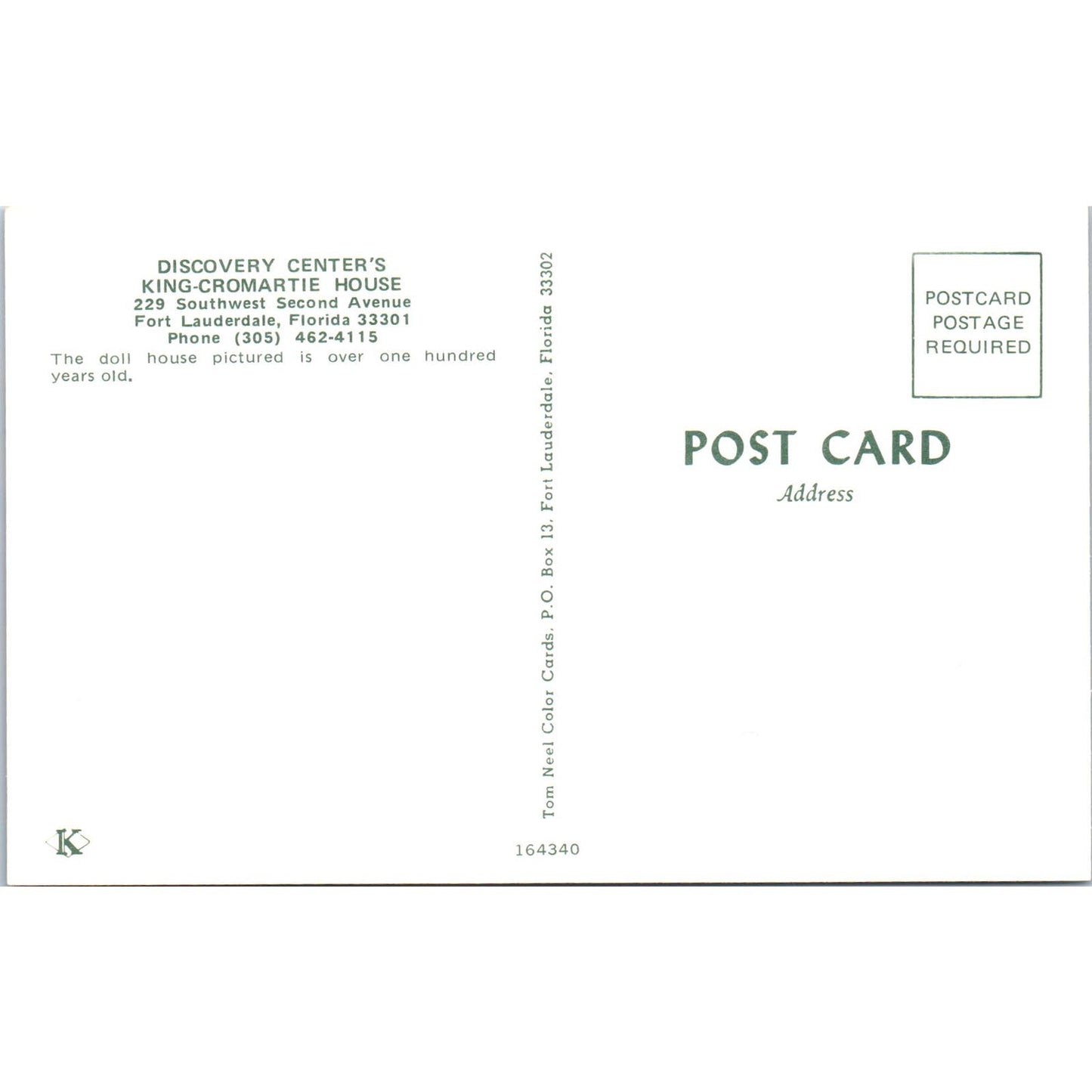 Discovery Center's King-Cromartie Doll House Fort Lauderdale Card Postcard PB1