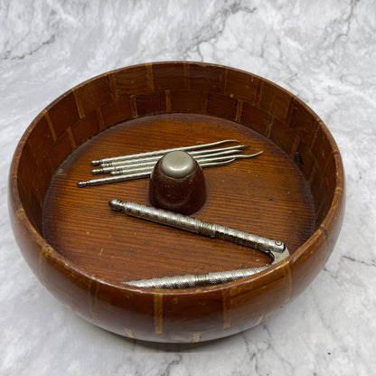 Vtg Handmade Standard Specialty Co San Francisco Redwood Nut Dish & Tools TE3