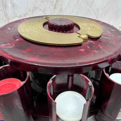 Vintage Turnit Poker Chip Caddy / Cranberry Marbled Bakelite WORKS 10” TC5