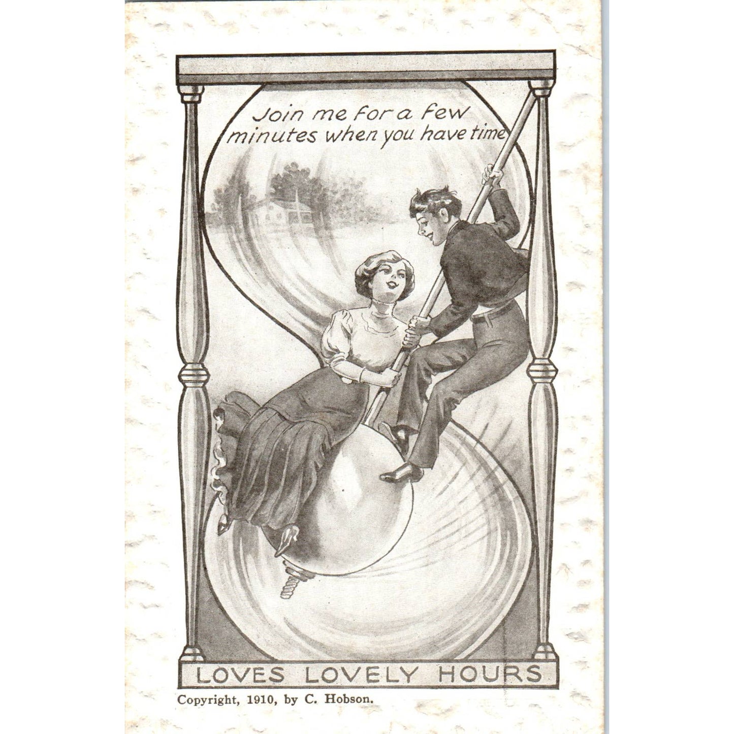 Victorian Romance Hourglass Illustration 1910 Original Postcard TK1-21