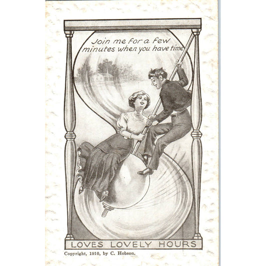 Victorian Romance Hourglass Illustration 1910 Original Postcard TK1-21