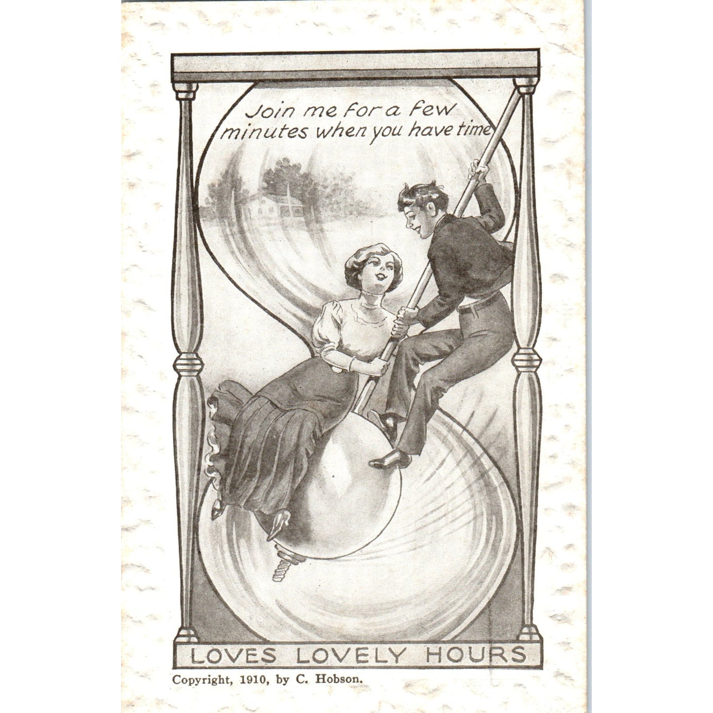 Victorian Romance Hourglass Illustration 1910 Original Postcard P2-1