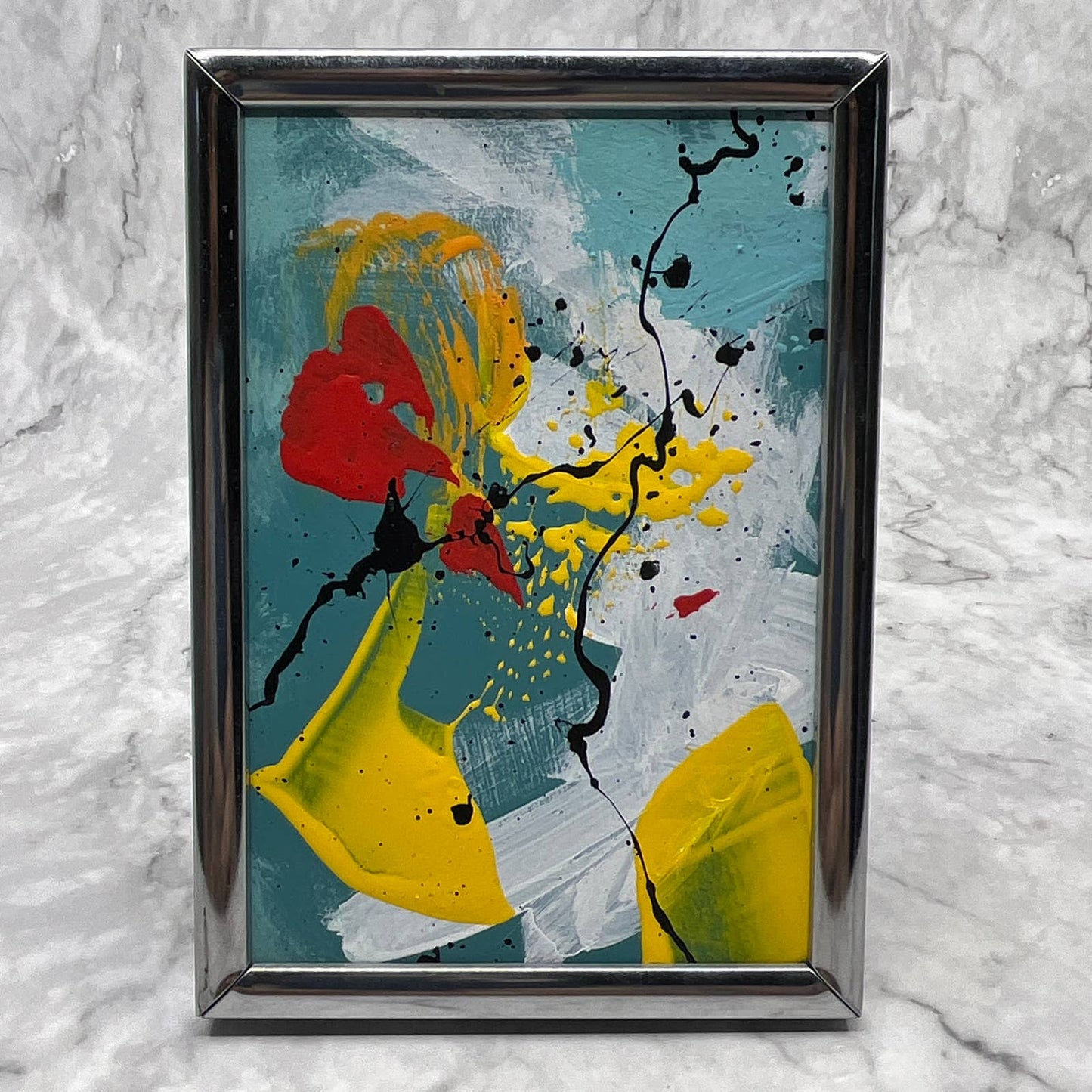Framed Original Abstract Art Painting 3.5x5" Mini With COA TI6