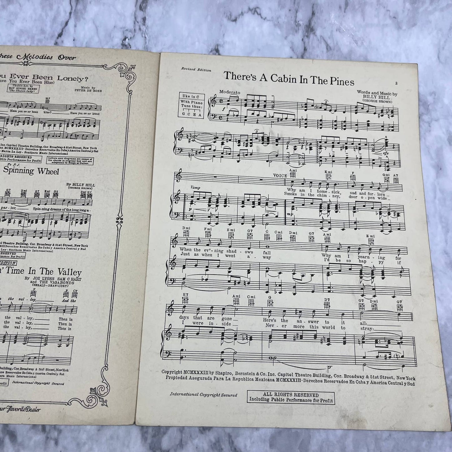 1933 There's a Cabin in the Pines Sheet Music Billy Hill George Olson Brown TH1