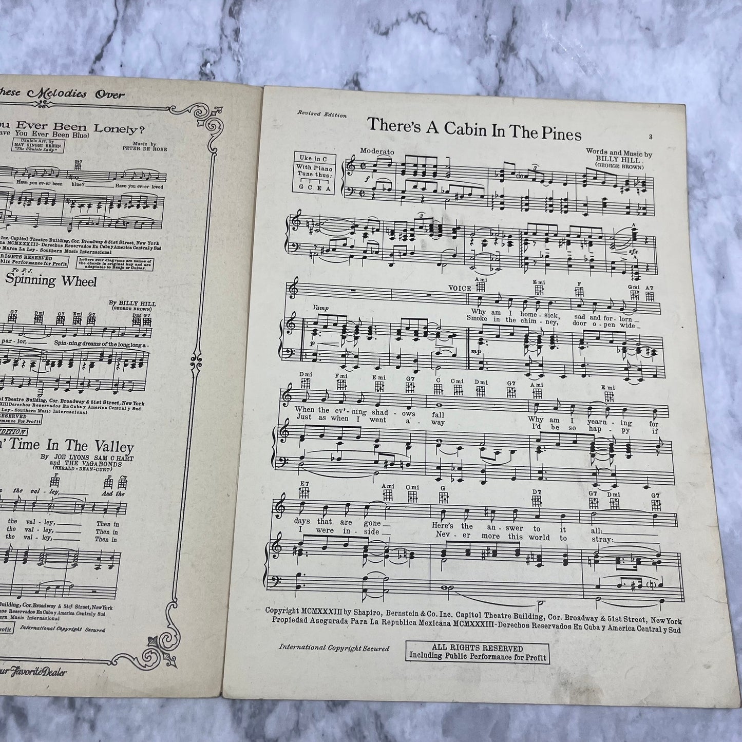 1933 There's a Cabin in the Pines Sheet Music Billy Hill George Olson Brown V42-2