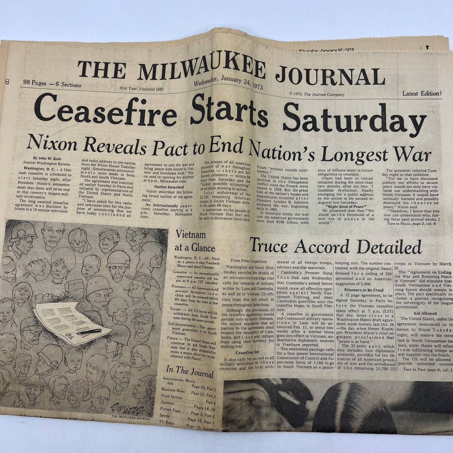 1973 Jan 24-25 MILWAUKEE JOURNAL Newspaper End of Vietnam War TI6-21