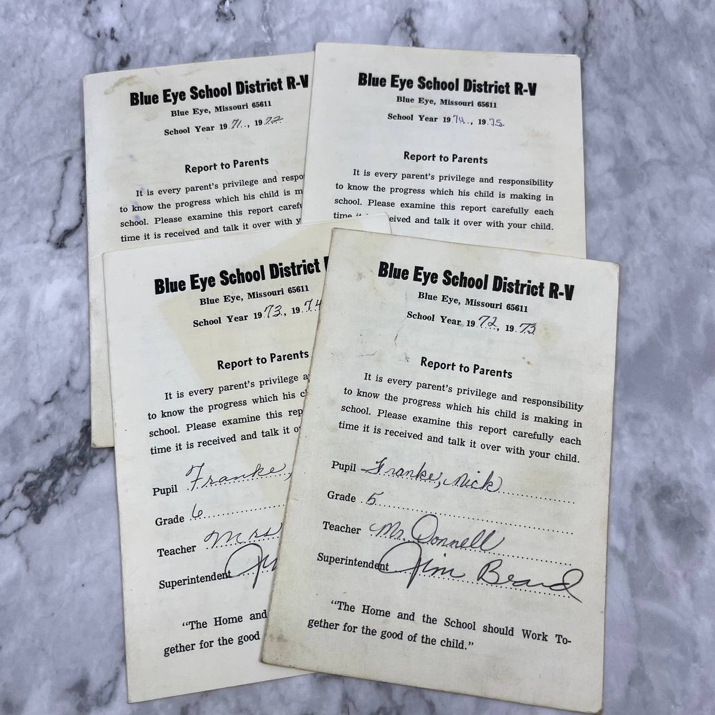1971-75 Report Card Lot Nick Franke Blue Eye School District R-V MO EA4