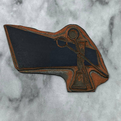 Vintage Printing Letterpress Printers Block Plate Salon Barber Shop Shears SE830
