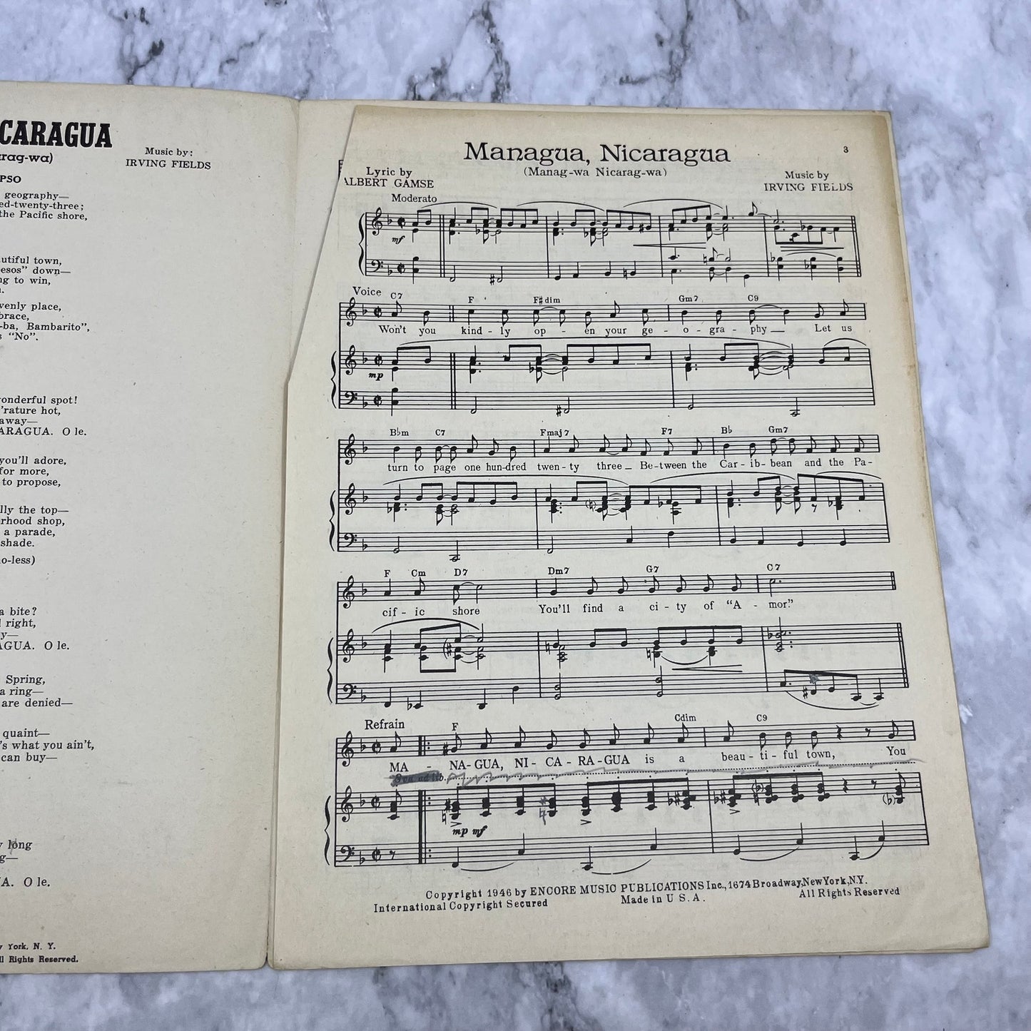 1946 Managua Nicaragua by Guy Lombardo Sheet Music V42-4